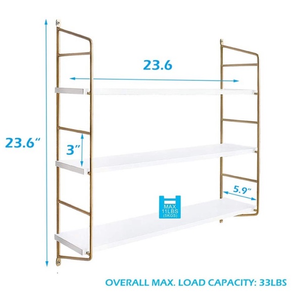 Gold Wall Shelf Modern White Floating Shelves - Picture 6 of 8